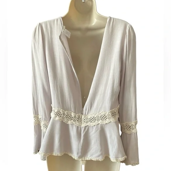 Esley Flare Sleeve Shirt Women's Size Small Lace Trim Cowgirl Western Bohemian - Picture 6 of 11